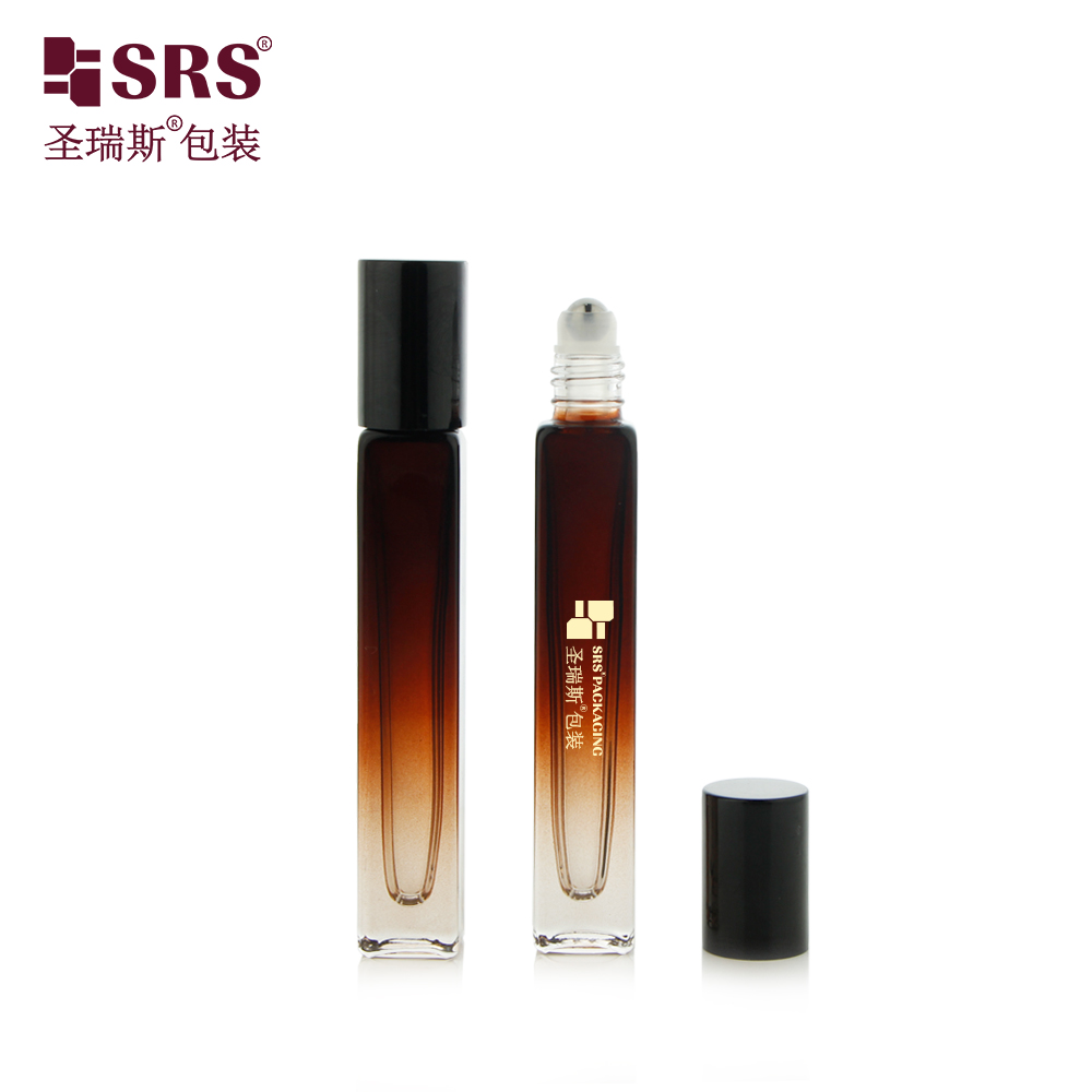 New Color Gradient Coffee Glossy Square Perfume Glass Roller Bottle