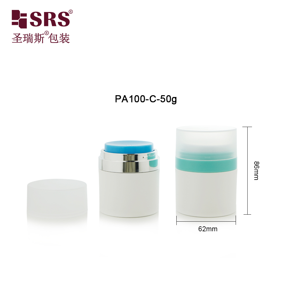 New Style Cosmetic Packaging Blue Color PP Plastic Empty 50ml PP Airless Refillable Cream Jar 