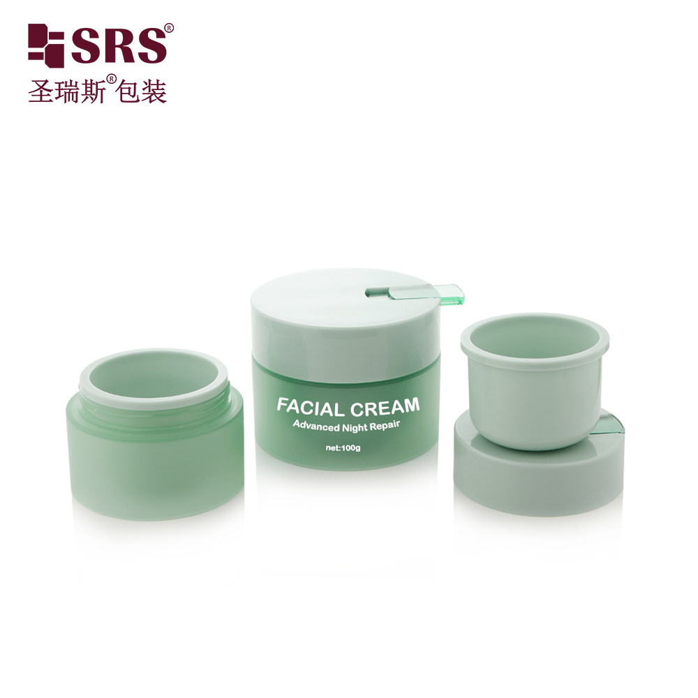 50g 100g Double Wall PP Cream Jar for Refillable Cosmetic Packaging Cap with Spoon
