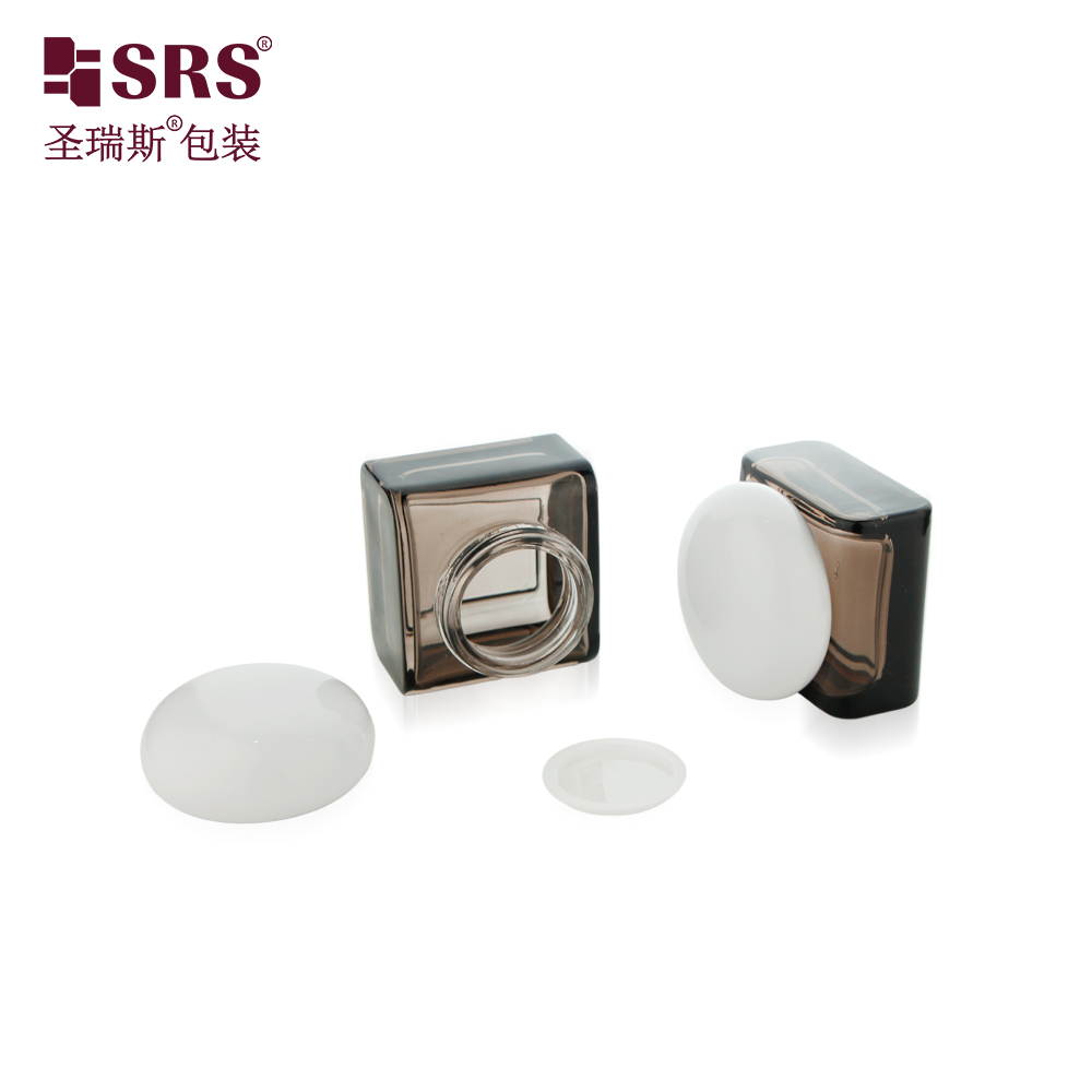 Custom High Quality 30g 50g Glass Jar Bottles Square Shape for Cream Cosmetic Packaging