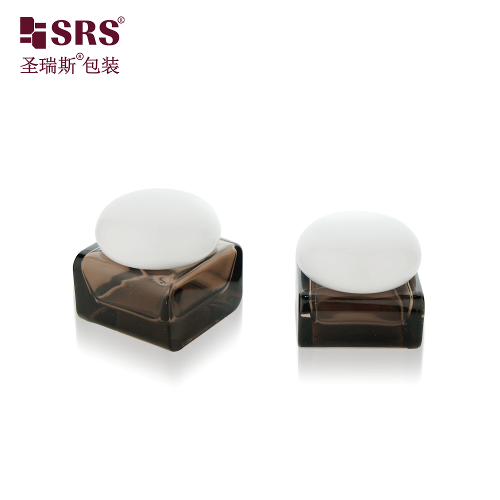 Custom High Quality 30g 50g Glass Jar Bottles Square Shape for Cream Cosmetic Packaging