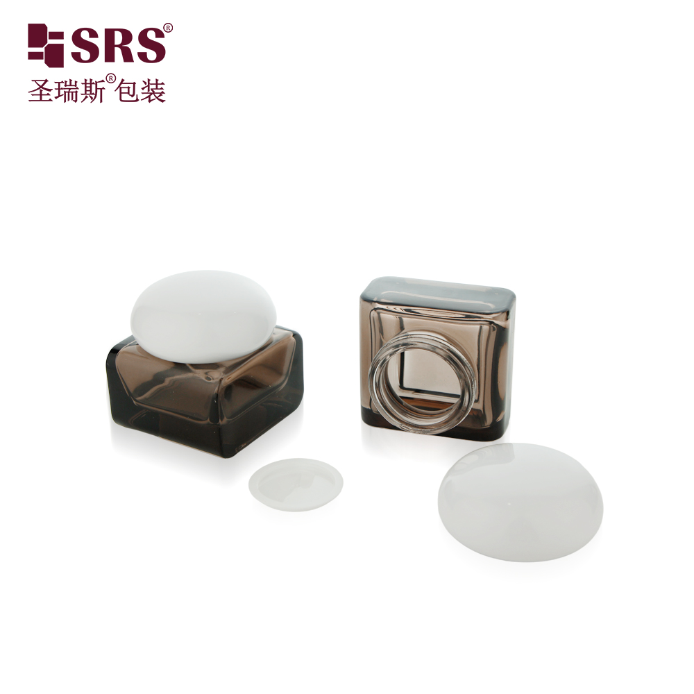 Custom High Quality 30g 50g Glass Jar Bottles Square Shape for Cream Cosmetic Packaging
