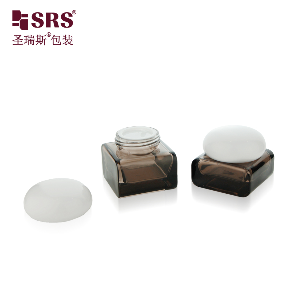 Custom High Quality 30g 50g Glass Jar Bottles Square Shape for Cream Cosmetic Packaging