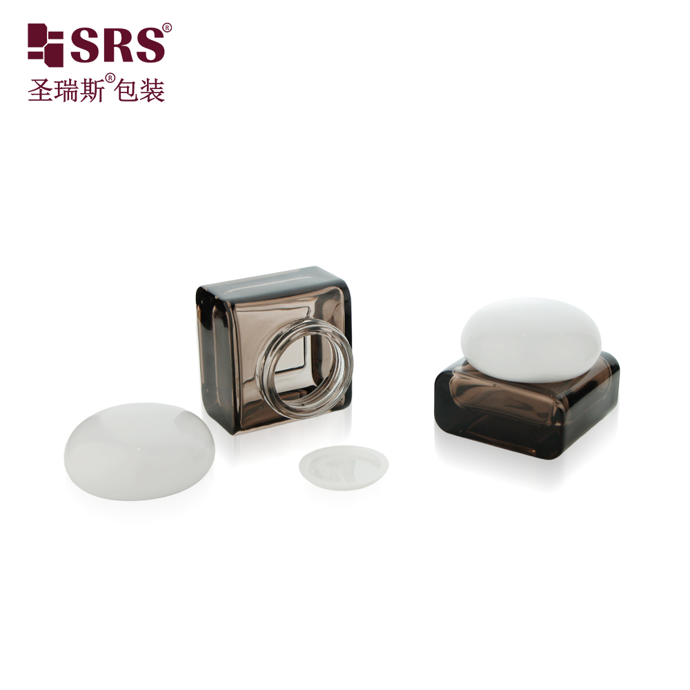 Custom High Quality 30g 50g Glass Jar Bottles Square Shape for Cream Cosmetic Packaging