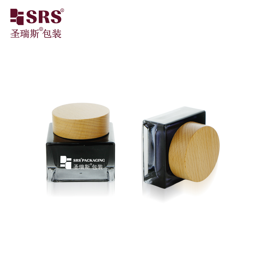 Customized Luxury Black Glass 30g 50g Lotion Face Cream Skincare Jar 