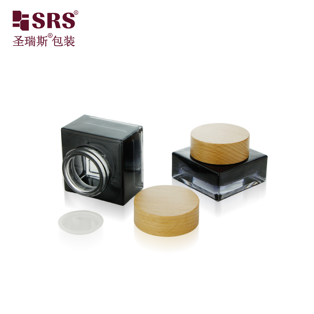 Customized Luxury Black Glass 30g 50g Lotion Face Cream Skincare Jar 