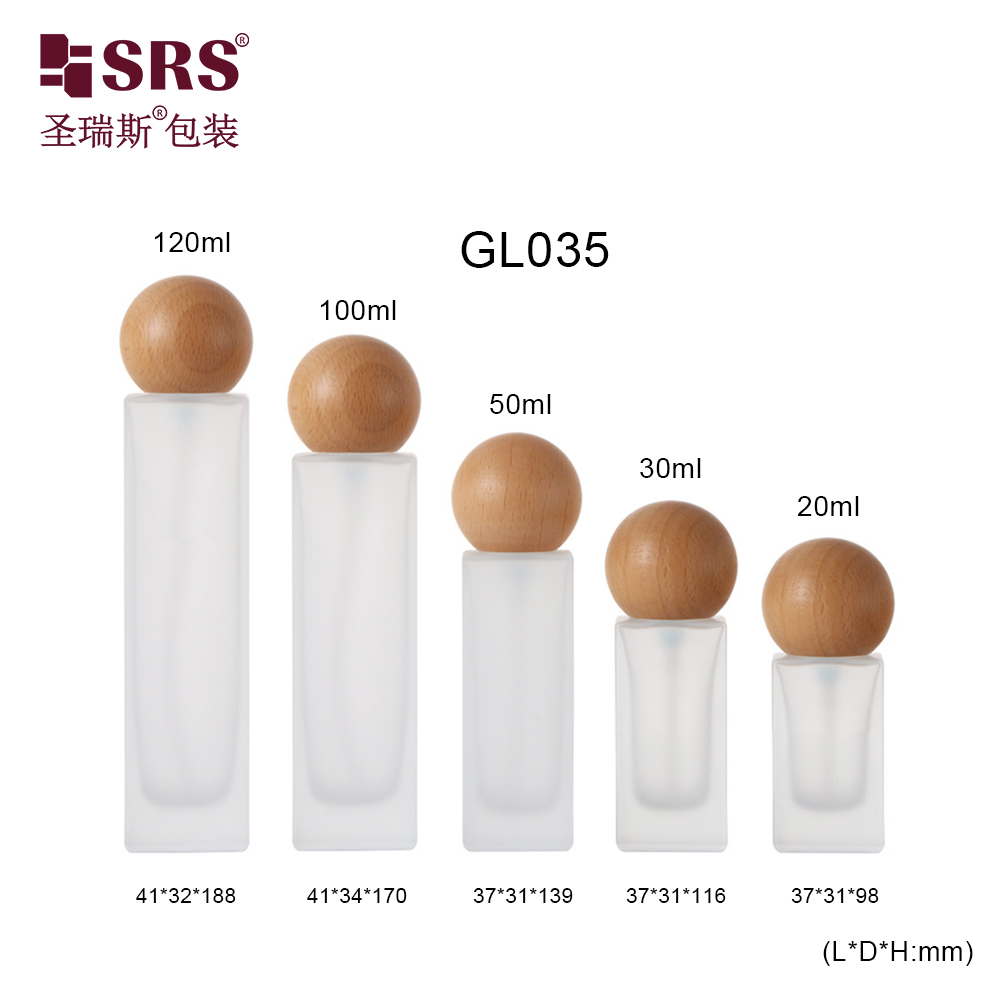 Custom Color Skincare Packaging Matte Glass Bottle with Bamboo Ball Cap