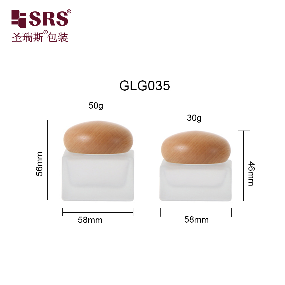 Cosmetics 30g 50g Glass Square Jar for Facial Cleanser & Face Cream 