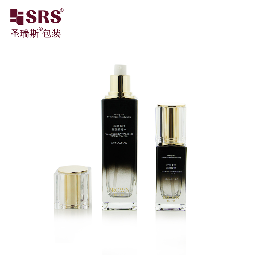 Skincare Cream Lotion Cosmetic Container Glass Essential Oil Serum Hair Oil Bottle with Pump