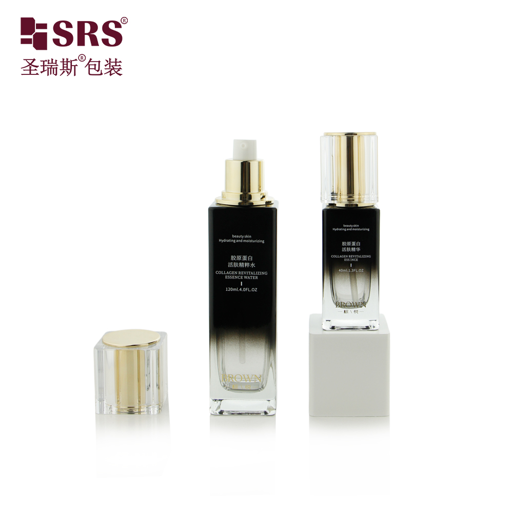 Skincare Cream Lotion Cosmetic Container Glass Essential Oil Serum Hair Oil Bottle with Pump