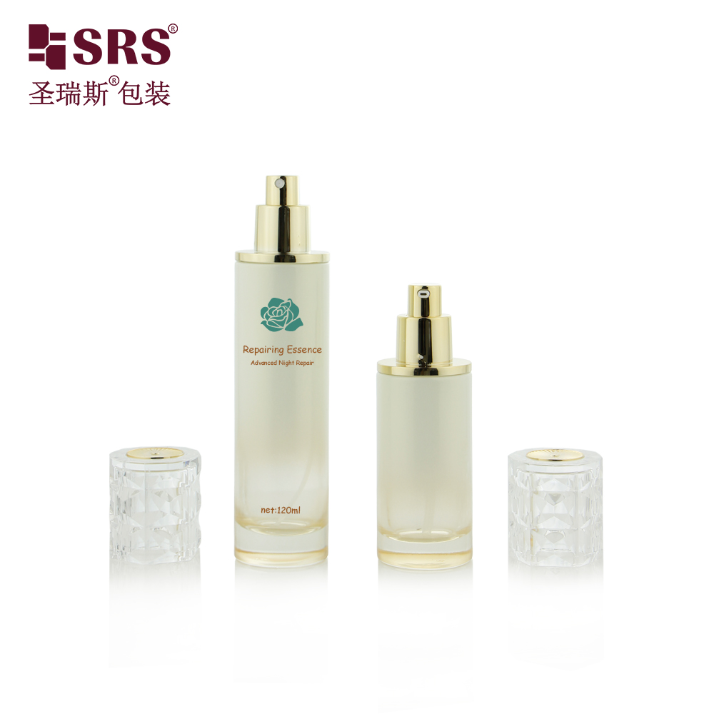 Round Cosmetic Serum Lotion 30ml 50ml 100ml 120ml Glass Bottle with Luxury Cap
