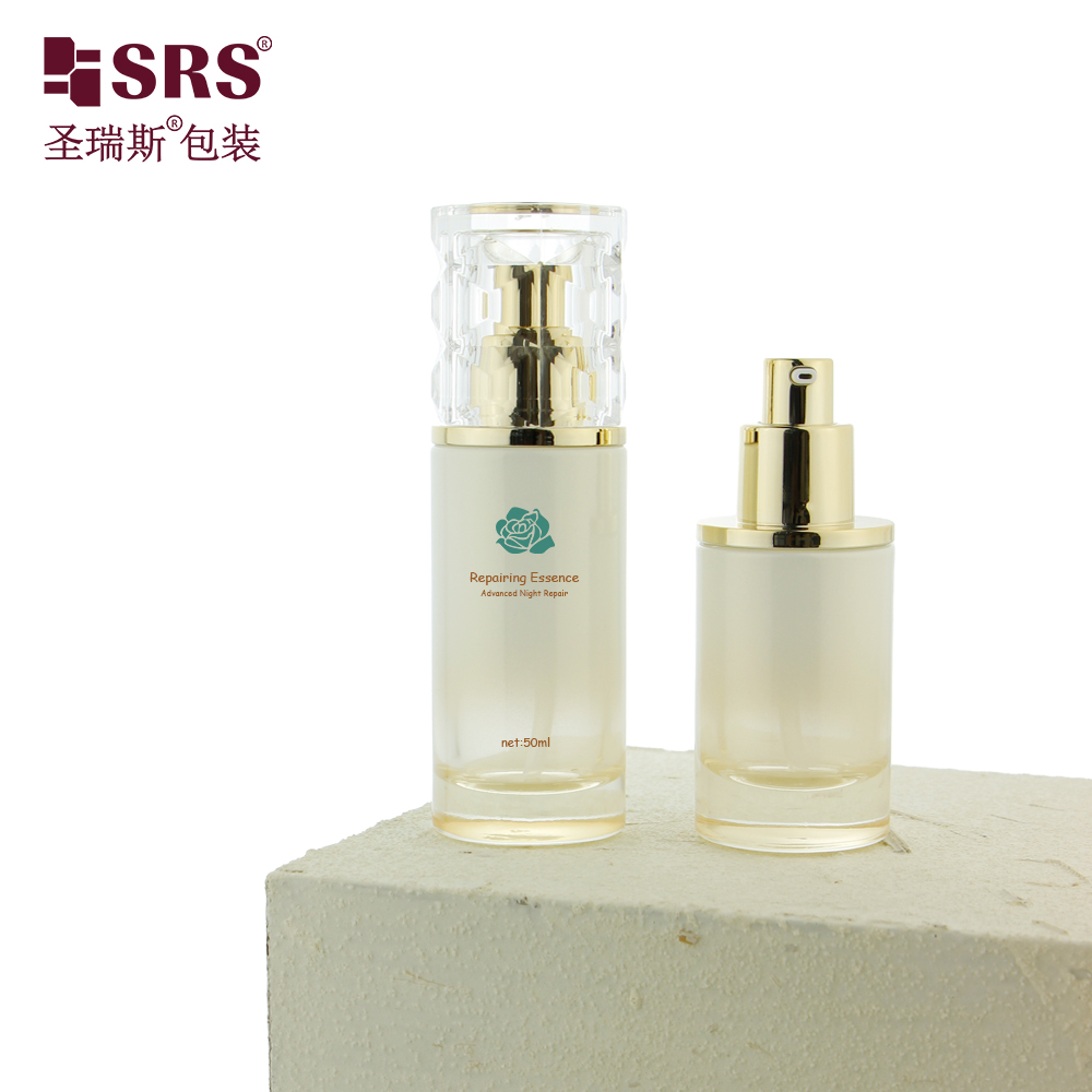 Round Cosmetic Serum Lotion 30ml 50ml 100ml 120ml Glass Bottle with Luxury Cap