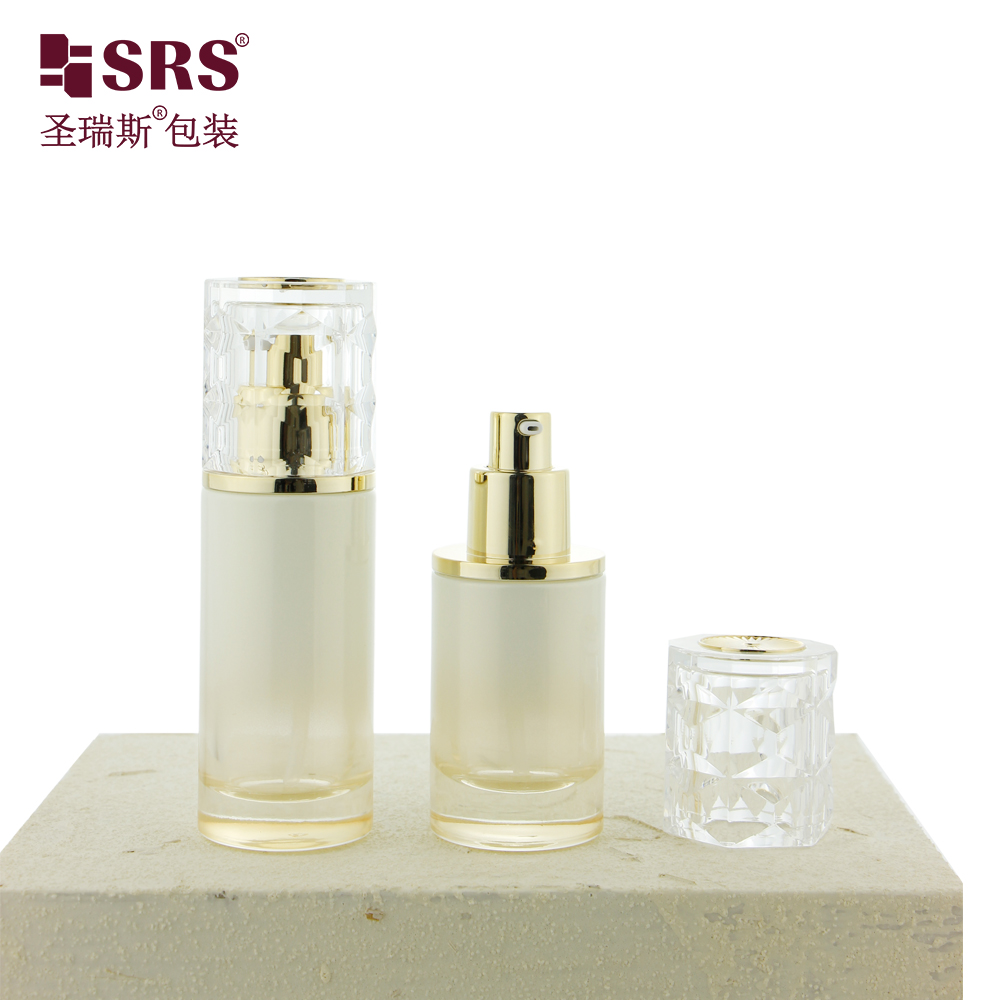 Round Cosmetic Serum Lotion 30ml 50ml 100ml 120ml Glass Bottle with Luxury Cap