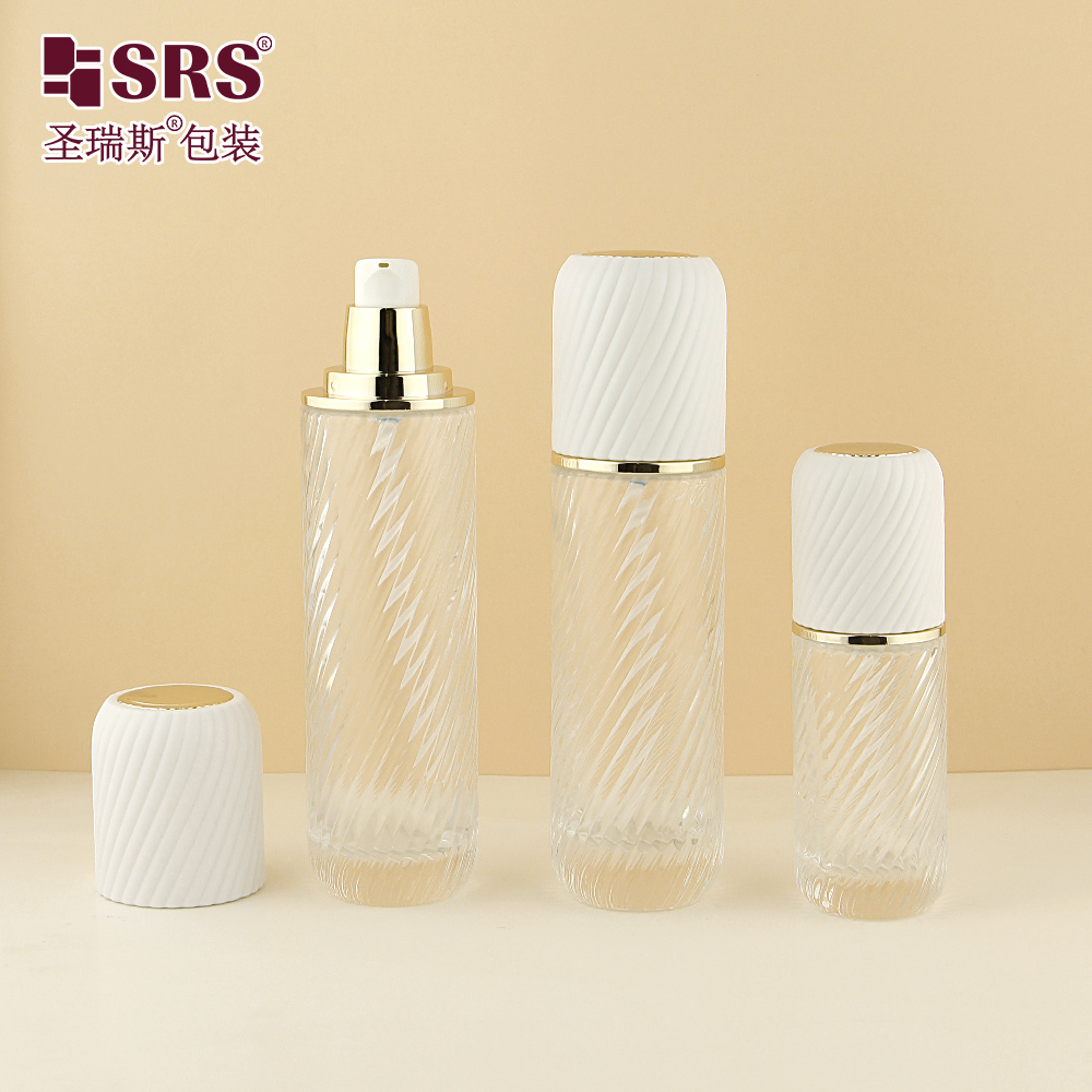 High Quality Frosted Thread Empty Bottles Cosmetic Glass Bottle With Thread White Cap
