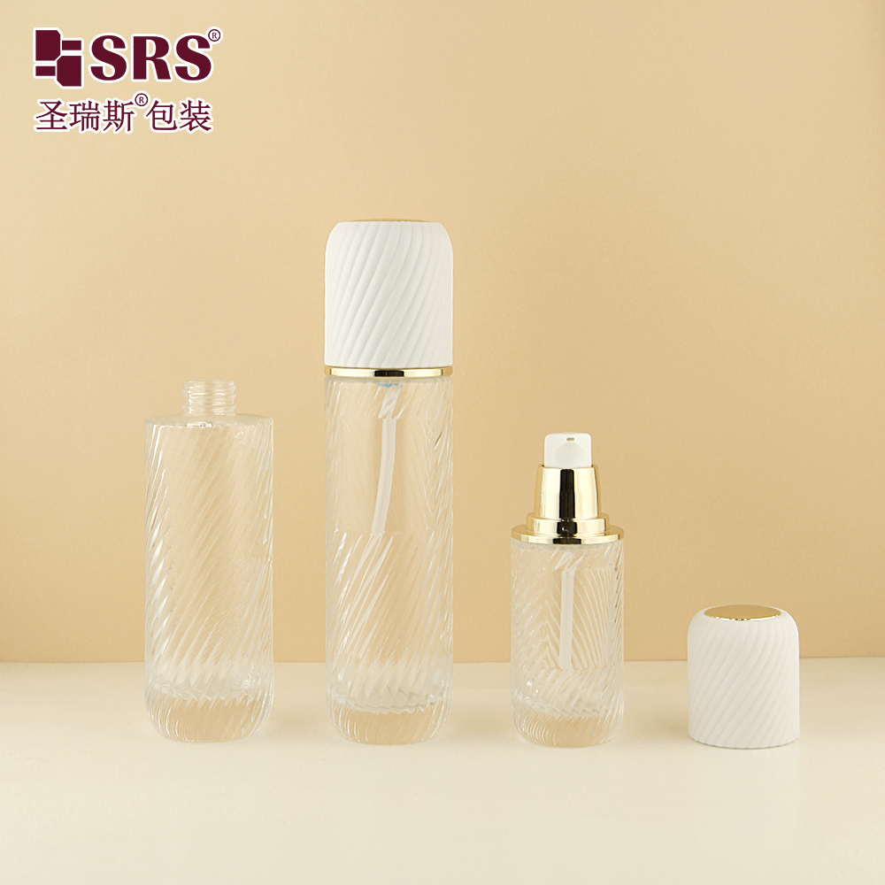 High Quality Frosted Thread Empty Bottles Cosmetic Glass Bottle With Thread White Cap