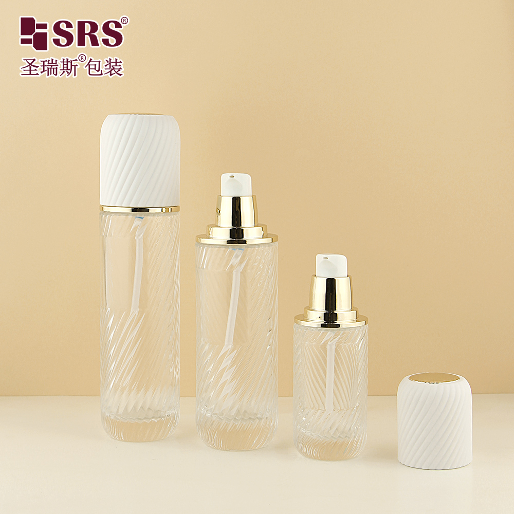 High Quality Frosted Thread Empty Bottles Cosmetic Glass Bottle With Thread White Cap