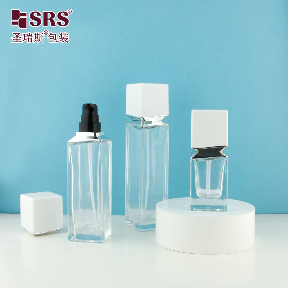 Screen Printed Face & Eye Cream Cosmetic Packaging Skin Care Square Glass Bottle 