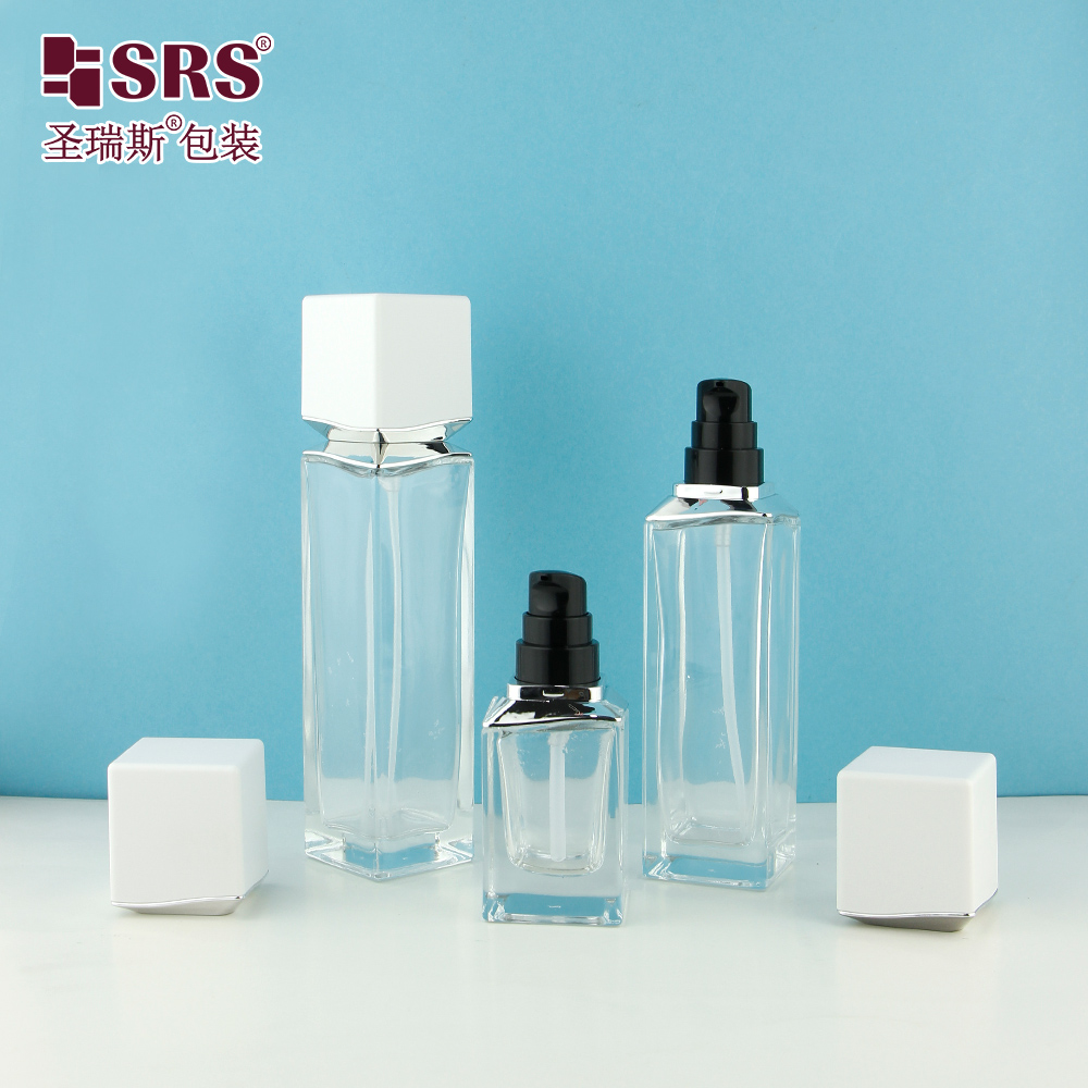 Screen Printed Face & Eye Cream Cosmetic Packaging Skin Care Square Glass Bottle 