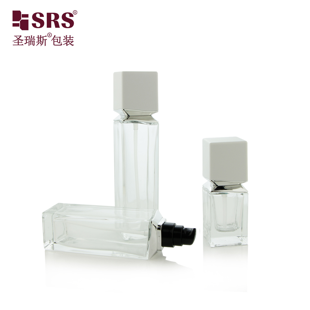 Screen Printed Face & Eye Cream Cosmetic Packaging Skin Care Square Glass Bottle 