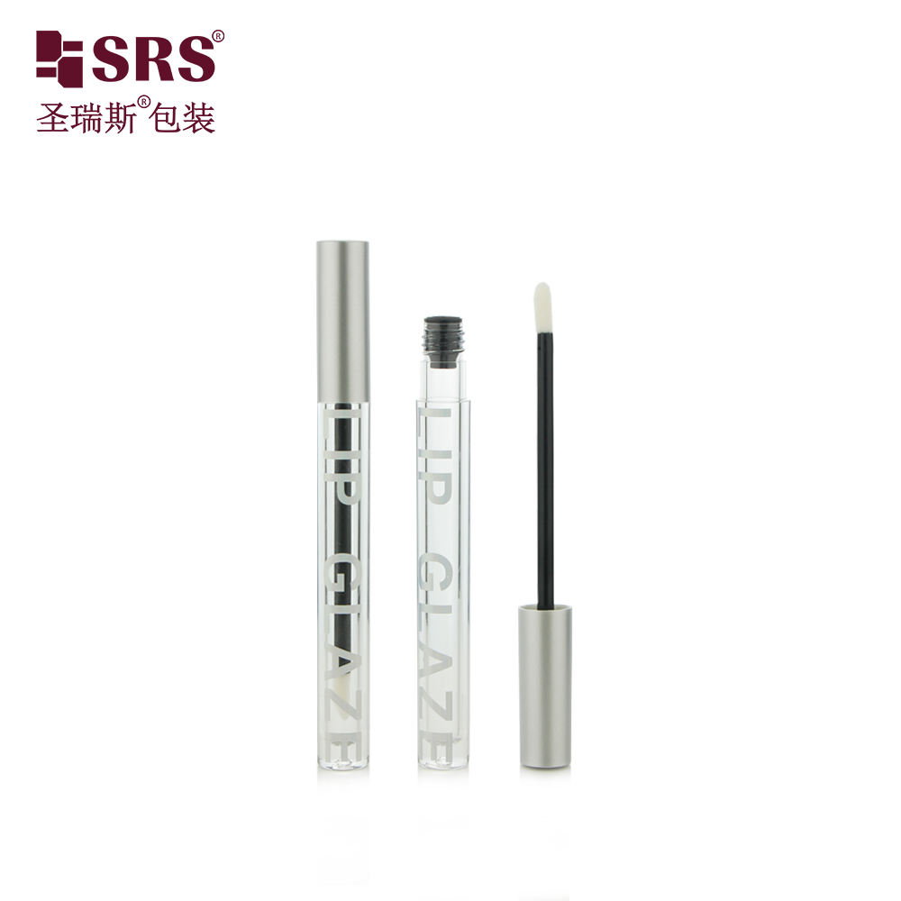 2.5ml Round Slim Shaped Lip Glaze Tube Lip Oil Container with Soft Brush Wand Clear Tube