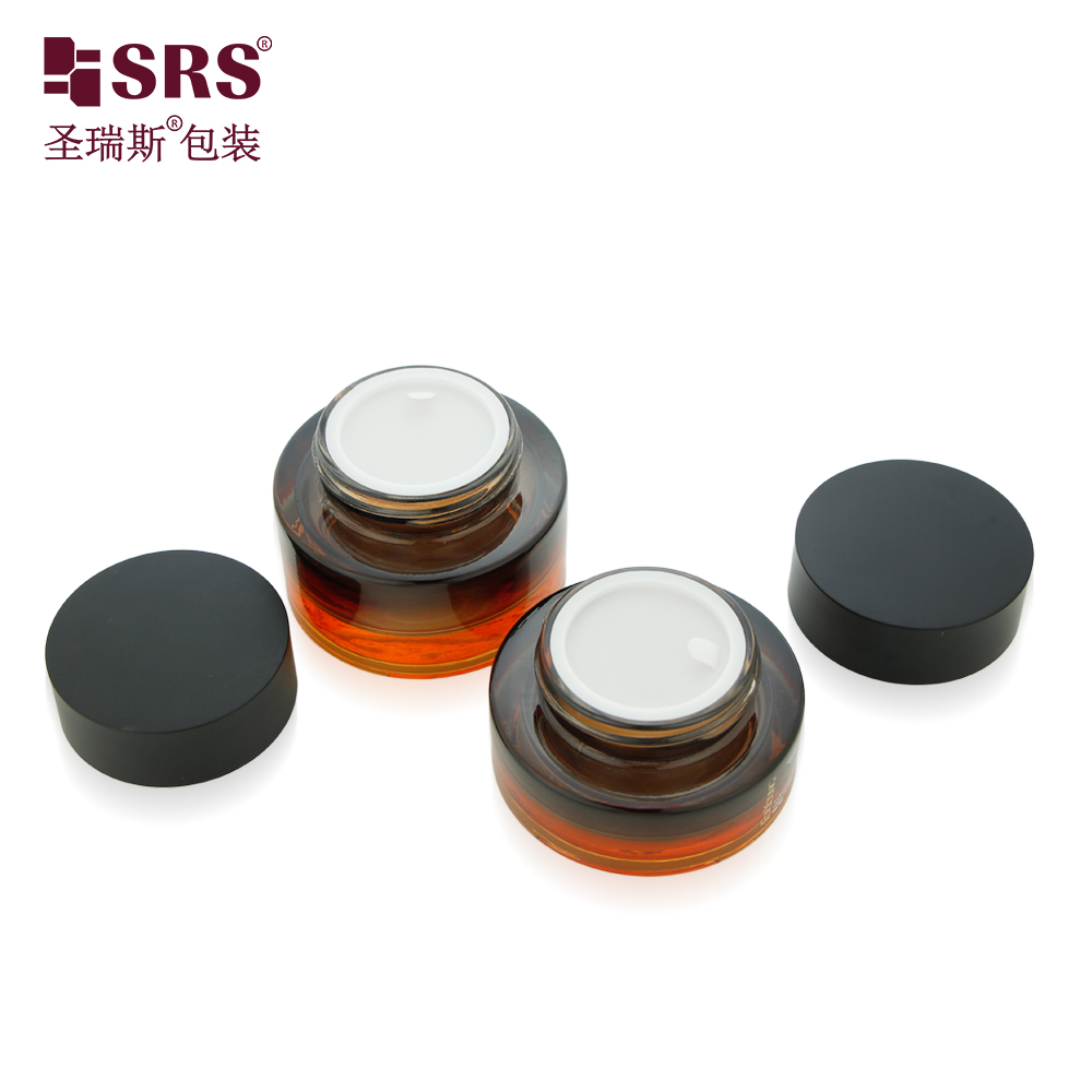 30g 50g Custom Gradient Orange Black Glass Jar for Facial Cream Eye Cream
