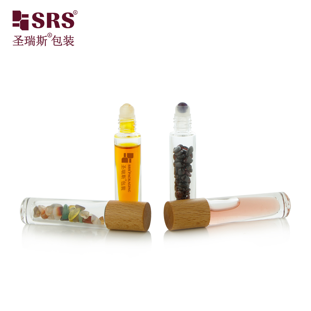 5ml 10ml perfume oil eye care oil glass roll on bottle with short wood cap 