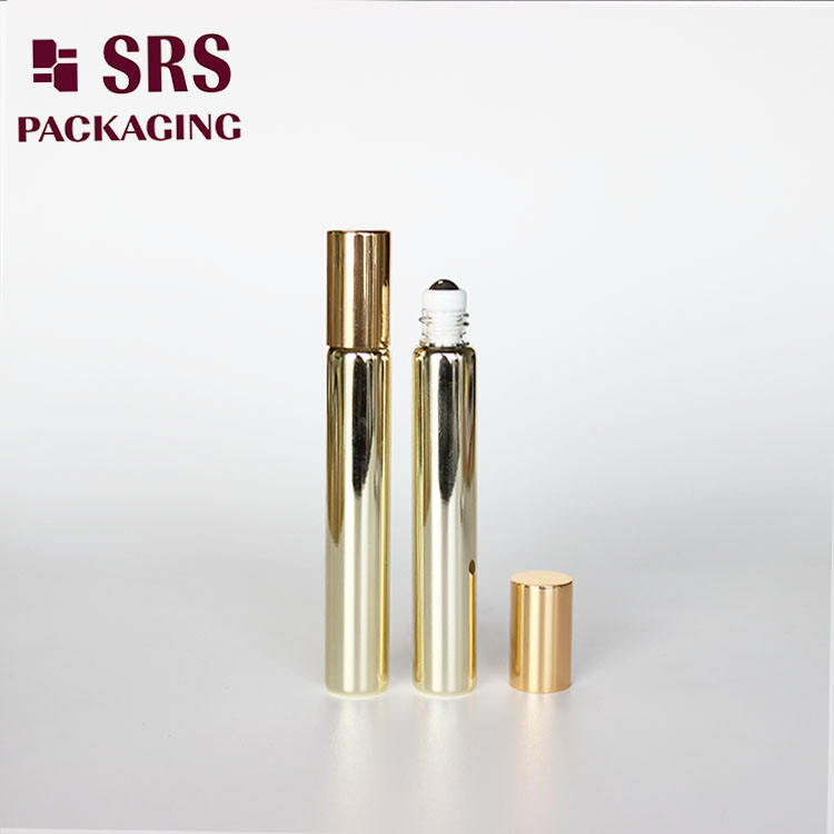 SRS empty metalized gold 10ml glass bottle roll on