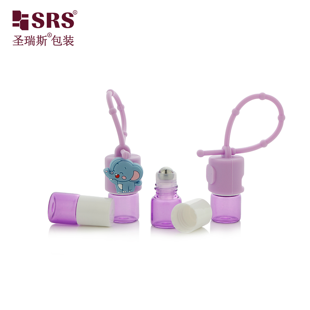 Children Care Oil Custom Color Glass 1ml Roll on Bottle with Cute Silicone case 