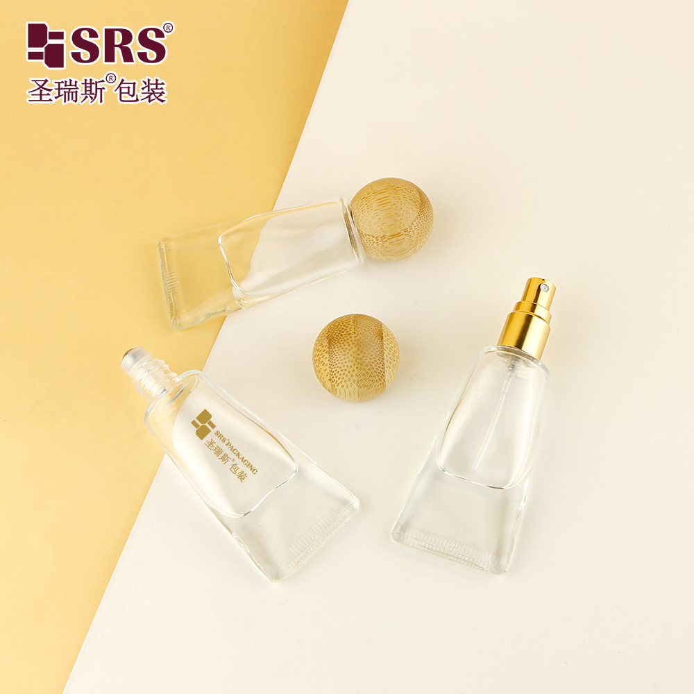 Clear Perfume Spray Bottle Essential Oil 10ml Glass Roll on Bottle with Wood Bamboo Lid