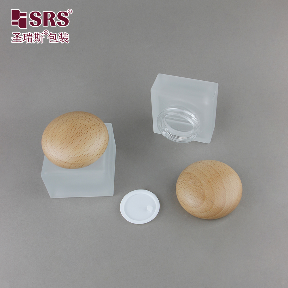 Cosmetics 30g 50g Glass Square Jar for Facial Cleanser & Face Cream 