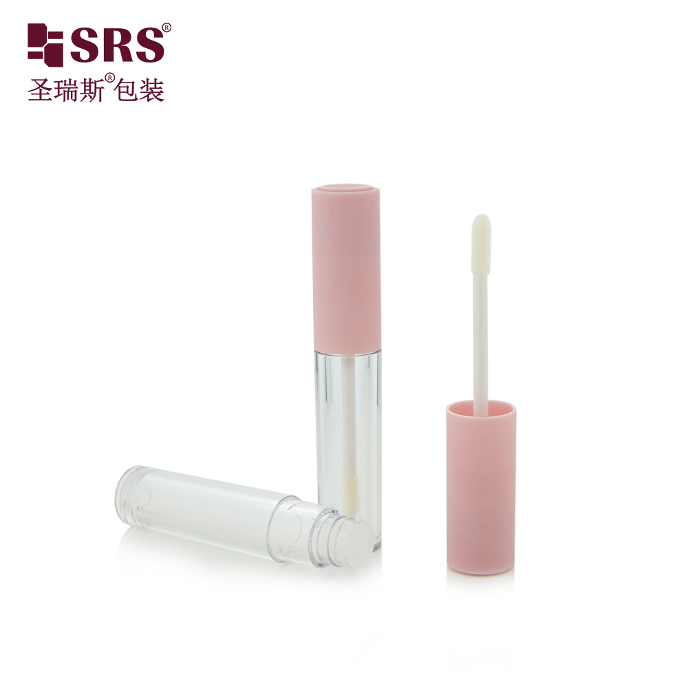 Crystal Clear Empty Plastic Tube for Lip Shimmer Glitter Gloss Cosmetic Packaging with Pink Cap White Brush