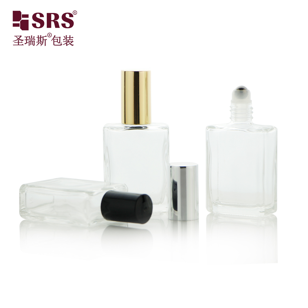 Custom 15ml Flat Shoulder Square Shaped Glass Roll On Perfume Oil Bottle 1/2 oz