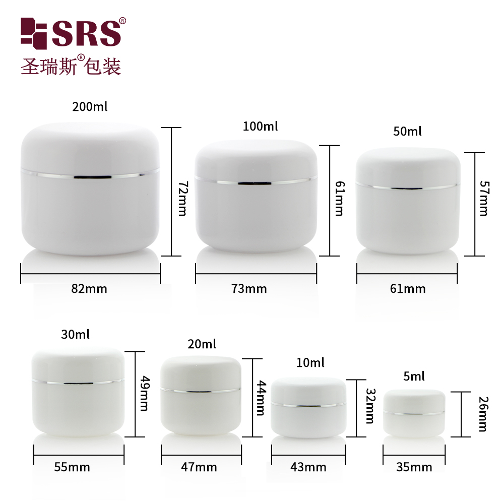 SRS19 Custom color white empty 5ml 10ml 20ml 30ml 50ml 200ml eco friendly PP  plastic cream jar 100ml