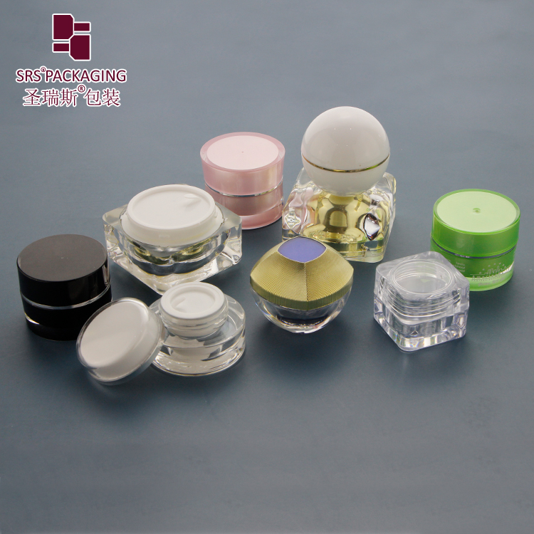 Custom mini 5g 10g cylinder square shape acrylic cosmetic eye cream jar with silk printing
