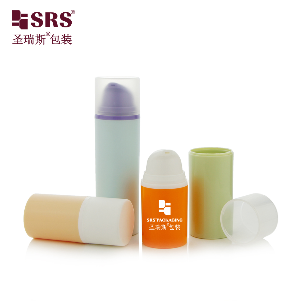 Cylindrical mint green Color PP Material Airless Pump Bottle plastic skincare lotion bottle