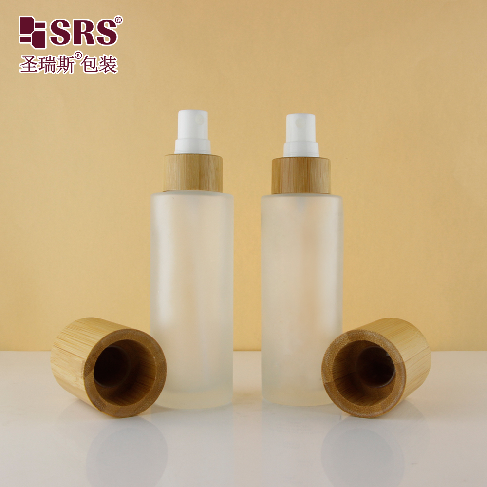 Eco Friendly High Quality Frosted 100ml Perfume Bamboo Glass Bottle With Pump Sprayer