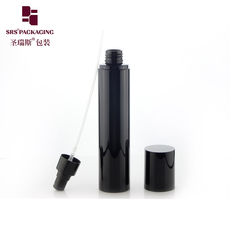 Elegant 180ml black plastic atomizer spray bottle eco-friendly PET cosmetic package