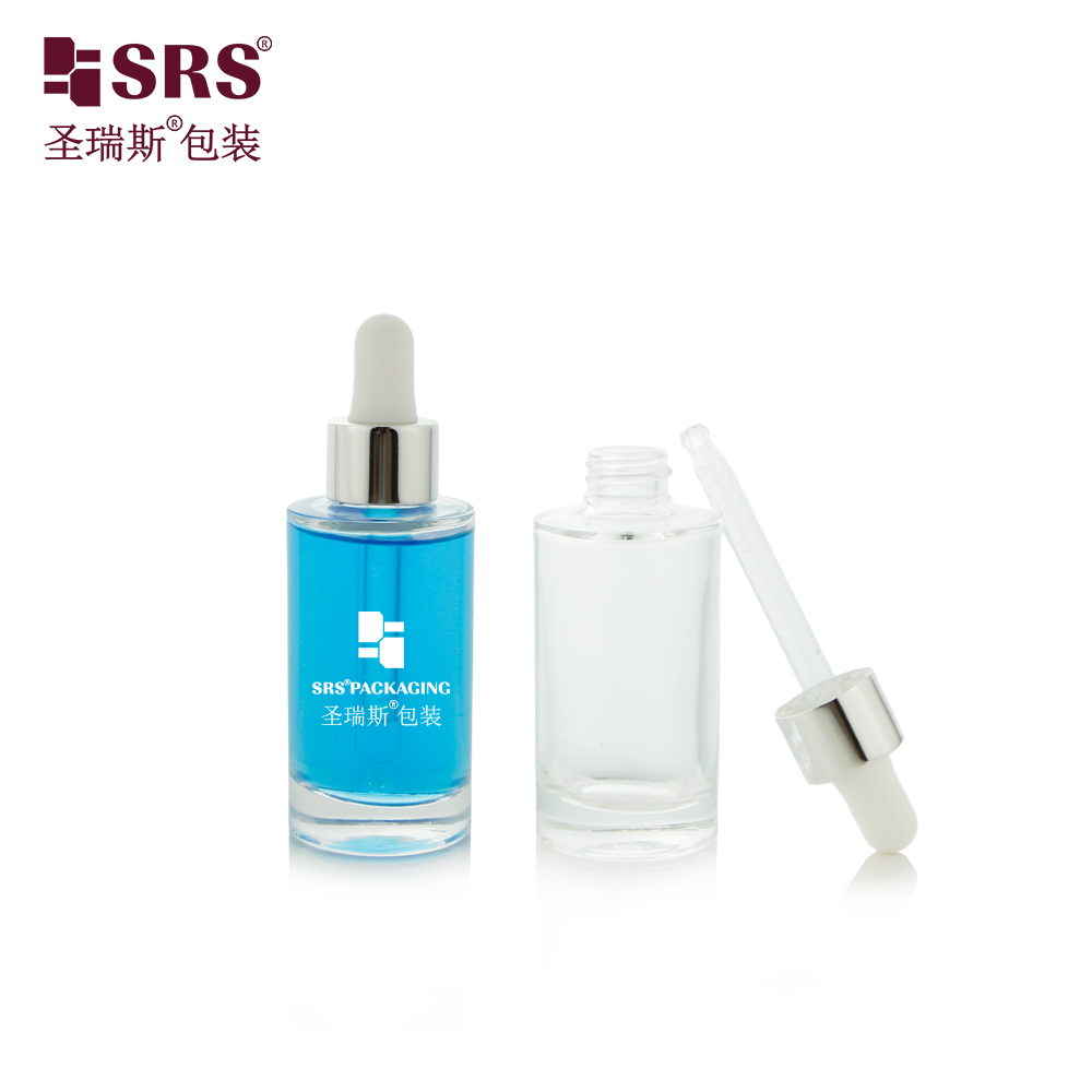 Empty 30ml Essential Oil Glass Dropper Bottle Serum Perfume 1oz Dropper Bottle With Aluminum Shoulder