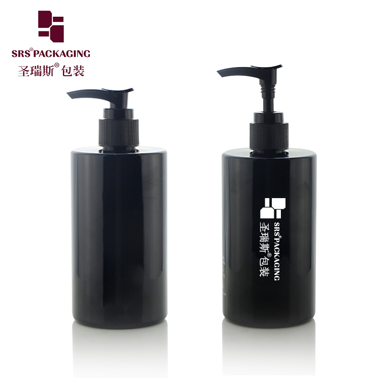Empty Bottle for Shampoo 350ml Black Hair Conditioner Bottle in PET Cylindrical Shape Round Bottom