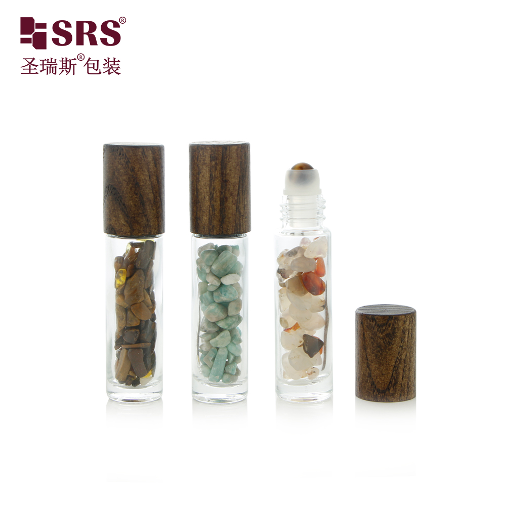 Empty Clear Amber Custom Design Glass Roller Bottle with Wooden Cap