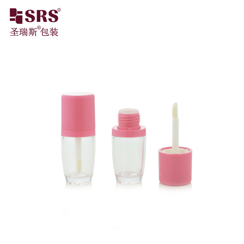  Empty Transparent Lip Glaze Bottle Round Fat Lip Gloss Bottle Lip Gloss Tube Makeup Packaging with Pink Cap
