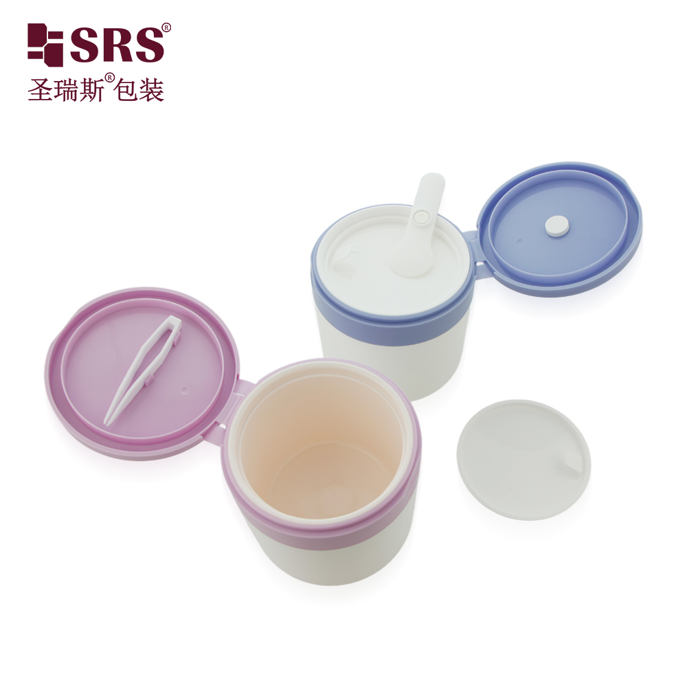 Empty White PP Plastic Jar Container with Spoon Tweezers for Salicylic Acid Pads