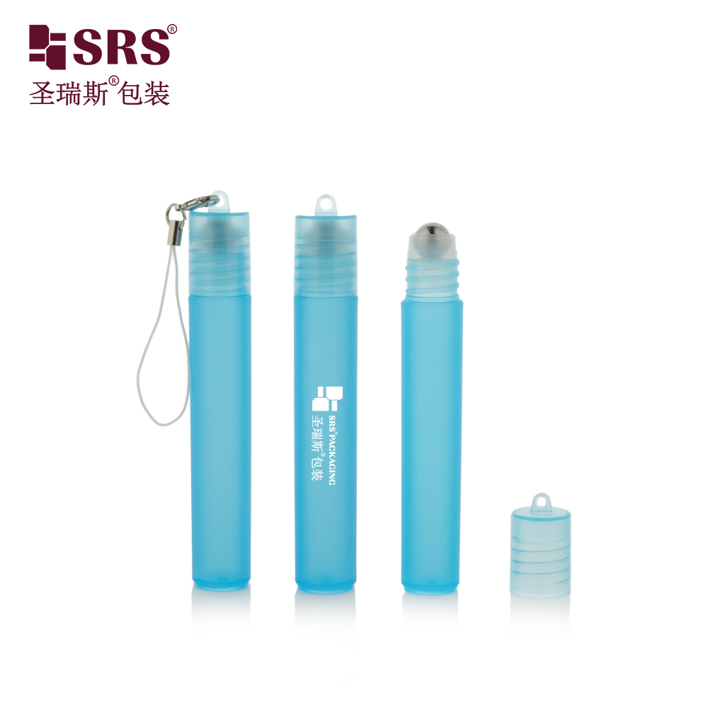 Empty Wholesale 8ml Plastic Roll On Bottle With Hook Portable Keychain Perfume Empty Bottle