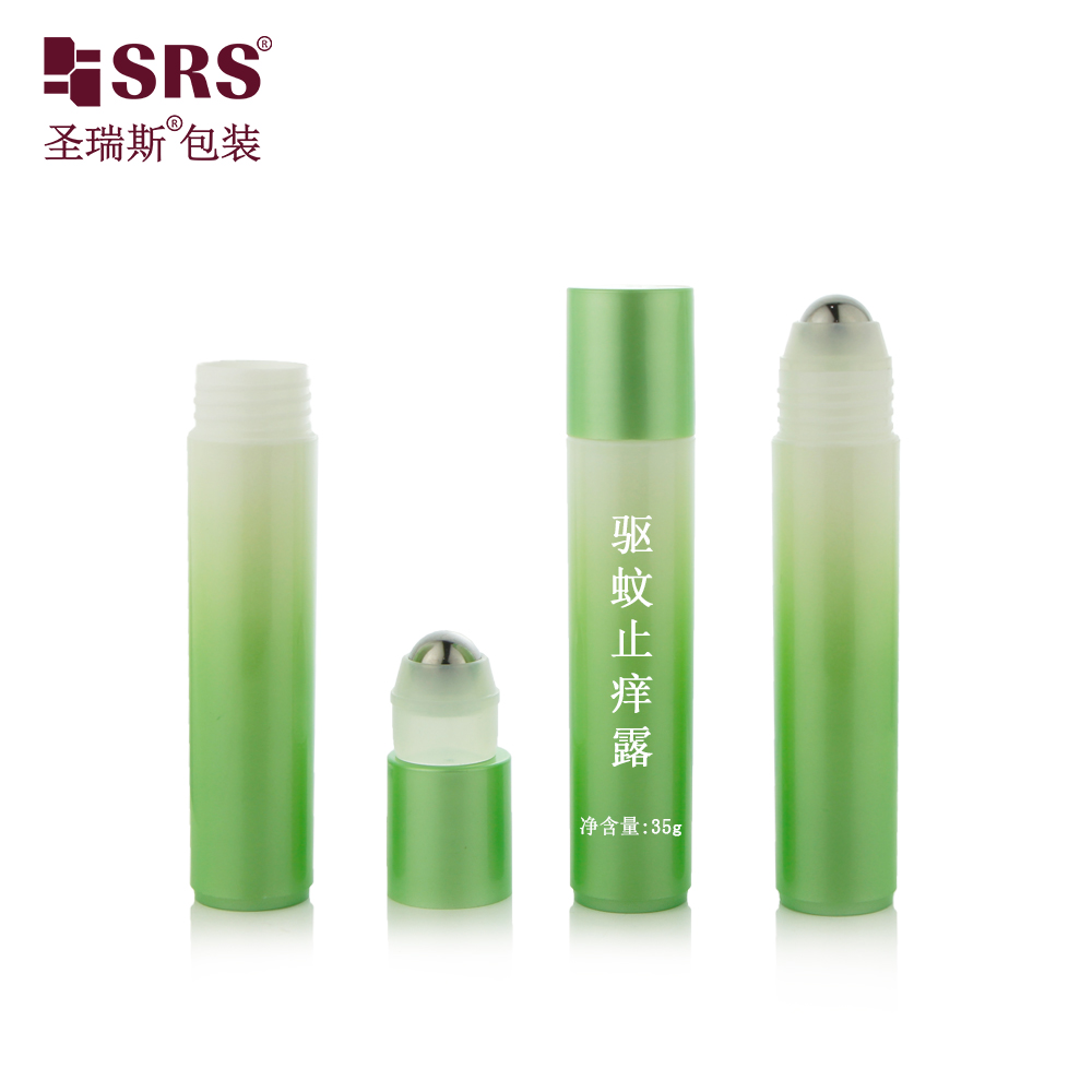 Food Grade Material Empty Plastic Roll On Steel Ball 35ml Injection Custom Color Roller Face Massage Bottle