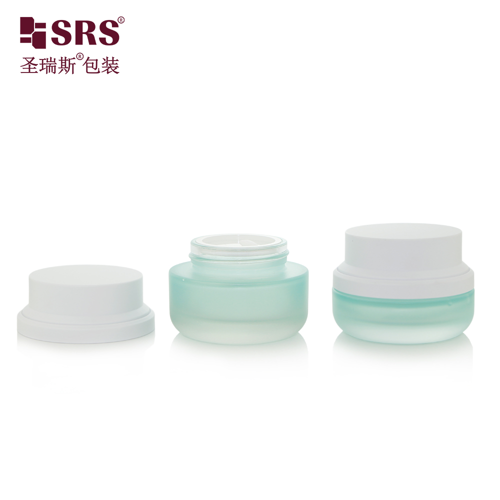Green Skincare Packaging 30ml 50ml Frosted Matte Translucent Colored Cosmetic Jars with White Lids
