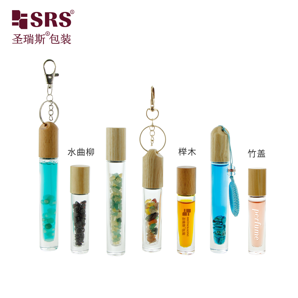 High Quality Metal Roller Ball 5ml 10ml Glass Roll On Bottles for Essential Oil with Wooden Ring Cap