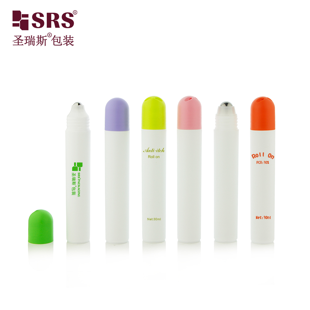 Hot Sale Fragrance Perfume Packaging 30ml PP Roll-on Bottle with Plastic Roller Ball Screen Printing 