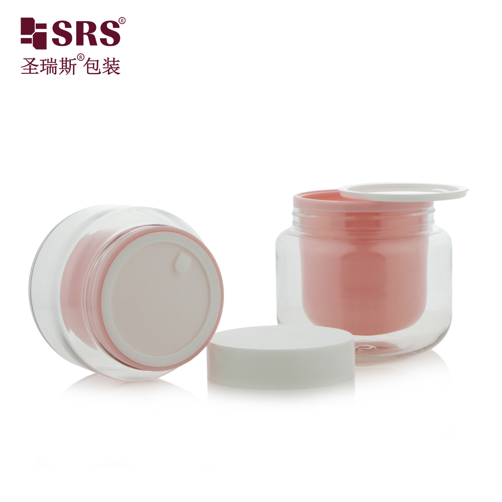 Luxury Pink Transparent Empty PET Plastic Double Wall Face Cream Container 120g 300g Cosmetic Jars