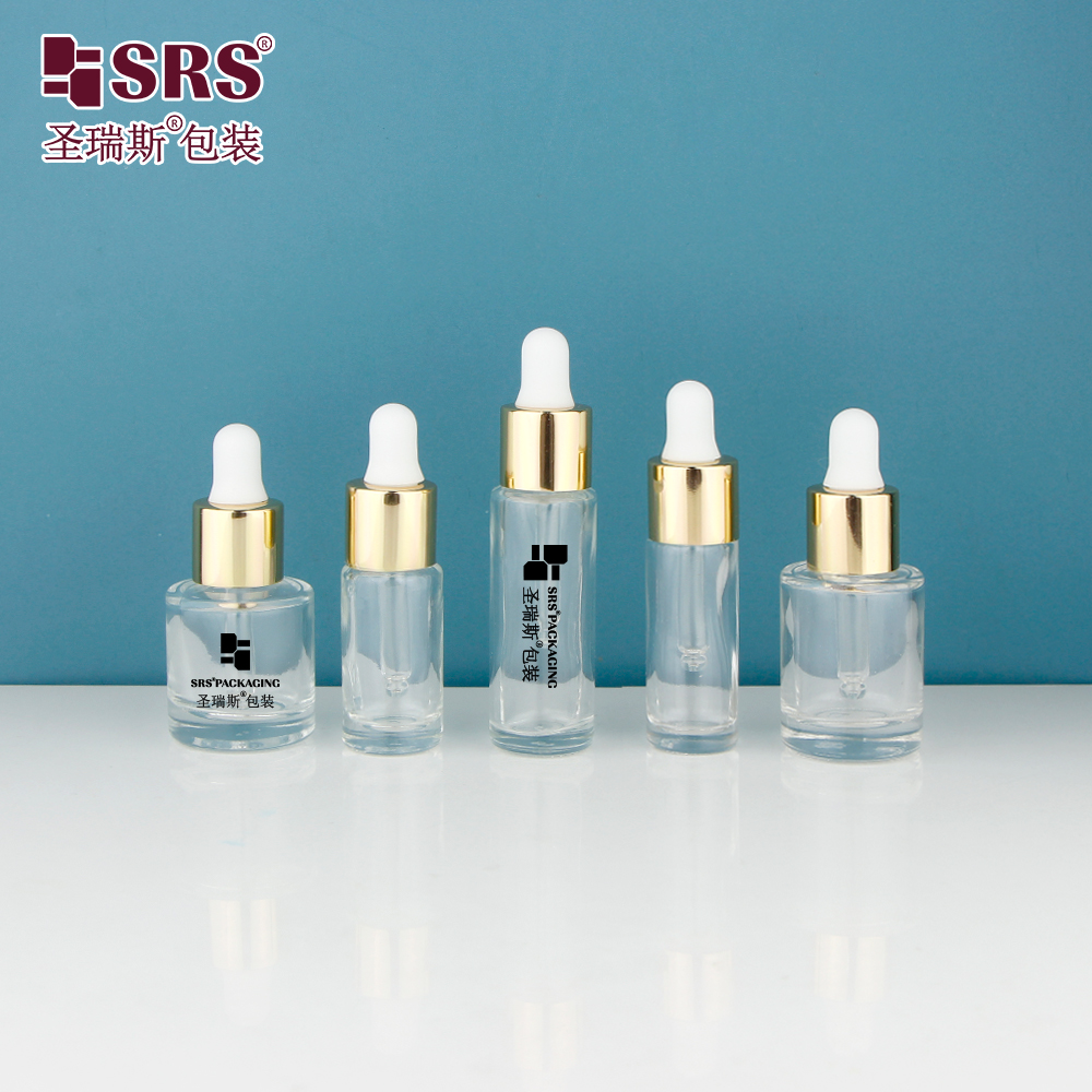 Mini Sample Size Glass Tube Clear Skincare Serum Essential Oil Dropper Bottle