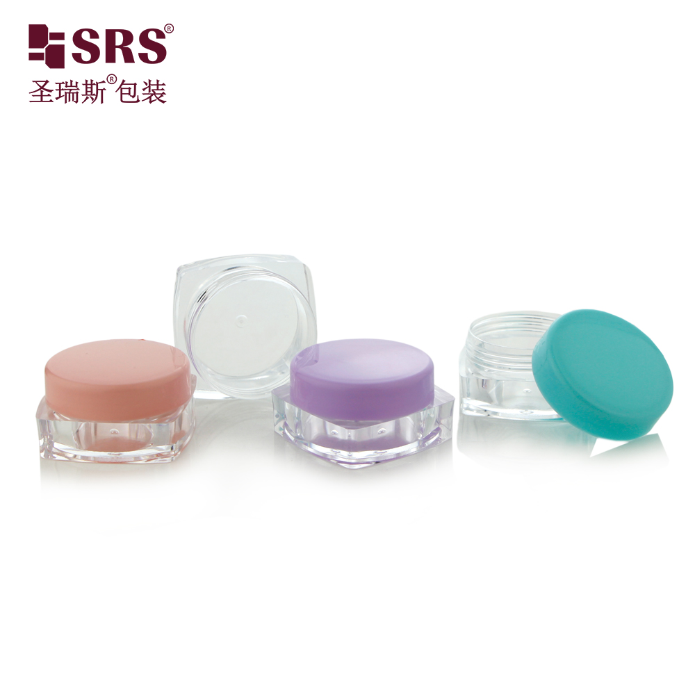 Mini Style 10g PS Transparent Square Shape Jar With PP Custom Color Round Cap